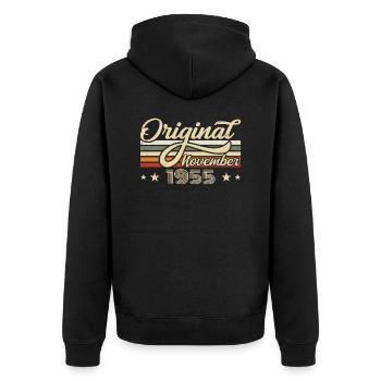 November 1955 Geburtstagsgeschenk November 1955 - Unisex Premium Bio Zip Hoodie - Schwarz - Hinten - Nico (187cm)