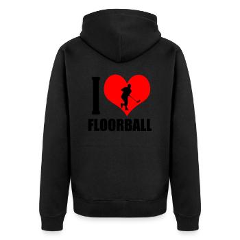 Floorball Ballsport Innebandy Unihockey - Unisex Premium Bio Zip Hoodie - Schwarz - Hinten - Nico (187cm)