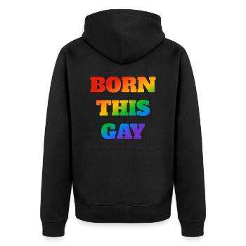 Né ce texte arc-en-ciel gay - Veste à capuche bio Premium Unisexe - noir - Dos - Nico (187cm)