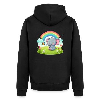 Joyful Elephant and Rainbow - Unisex Premium Organic Zip Hoodie - black - Back - Nico (187cm)