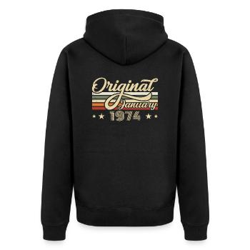 Anniversaire Janvier 1974 Janvier Né en janvier - Veste à capuche bio Premium Unisexe - noir - Dos - Nico (187cm)