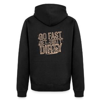 Abenteuer und Geschwindigkeit - Unisex Premium Bio Zip Hoodie - Schwarz - Hinten - Nico (187cm)