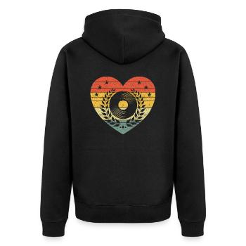 Vintage Herz mit Schallplatte – Retro Musik Design - Unisex Premium Bio Zip Hoodie - Schwarz - Hinten - Nico (187cm)