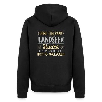 LANDSEER Haare gehören dazu - Unisex Premium Bio Zip Hoodie - Schwarz - Hinten - Nico (187cm)