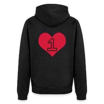 Anzahl 1 & Herz - Unisex Premium Bio Zip Hoodie - Schwarz - Hinten - Nico (187cm)