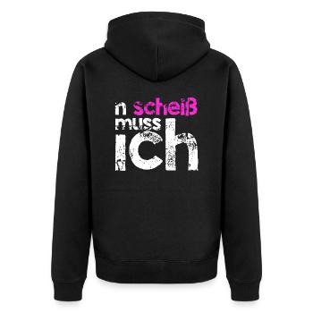n scheiss muss ich Geschenkidee pink - Unisex Premium Bio Zip Hoodie - Schwarz - Hinten - Nico (187cm)