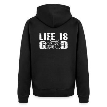 Bike - Unisex Premium Bio Zip Hoodie - Schwarz - Hinten - Nico (187cm)