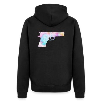 Bunte Waffe Pistole - Unisex Premium Bio Zip Hoodie - Schwarz - Hinten - Nico (187cm)