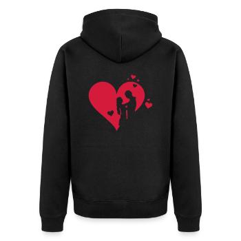 Liebe - Paar Herz - Unisex Premium Bio Zip Hoodie - Schwarz - Hinten - Nico (187cm)