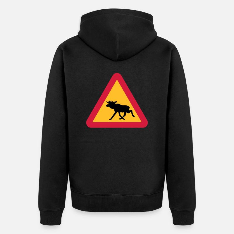 Panneau d'avertissement de l'orignal - Veste à capuche bio Premium Unisexe - noir