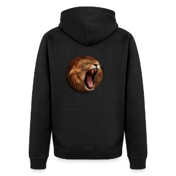 Lion in color roaring and aggressive round - Unisex Premium Organic Zip Hoodie - black - Back - Nico (187cm)
