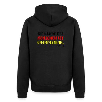 Die Würde des Menschen ist unantastbar Grundgesetz - Unisex Premium Bio Zip Hoodie - Schwarz - Hinten - Nico (187cm)