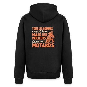 Homme Motard Tous Les Hommes Naissent Égaux Moto - Veste à capuche bio Premium Unisexe - noir - Dos - Nico (187cm)