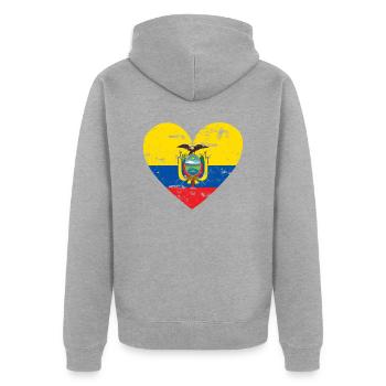 Flaggenherz Ecuador Flagge - Unisex Premium Bio Zip Hoodie - Grau meliert - Hinten - Nico (187cm)