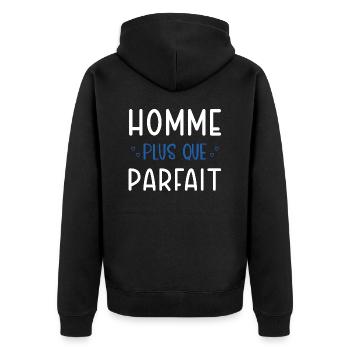 Homme plus que parfait cadeau humour couple - Veste à capuche bio Premium Unisexe - noir - Dos - Nico (187cm)