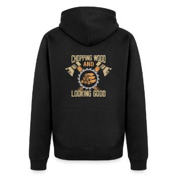 Chopping Wood And Looking Good Woodworker Arboris - Unisex Premium Organic Zip Hoodie - black - Back - Nico (187cm)