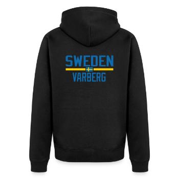 Schweden Varberg - Unisex Premium Bio Zip Hoodie - Schwarz - Hinten - Nico (187cm)