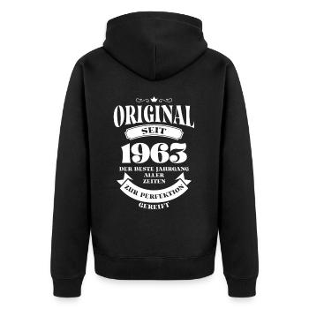Vintage Original Design Geburtstag Jahrgang 1963 - Unisex Premium Bio Zip Hoodie - Schwarz - Hinten - Nico (187cm)