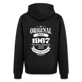 Vintage Original Design Geburtstag Jahrgang 1967 - Unisex Premium Bio Zip Hoodie - Schwarz - Hinten - Nico (187cm)