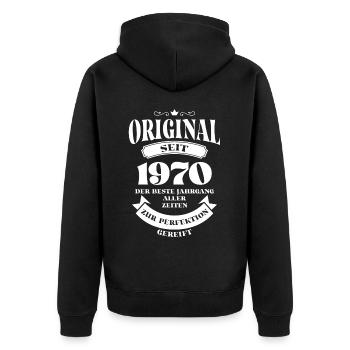 Vintage Original Design Geburtstag Jahrgang 1970 - Unisex Premium Bio Zip Hoodie - Schwarz - Hinten - Nico (187cm)