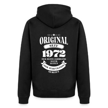 Vintage Original Design Geburtstag Jahrgang 1972 - Unisex Premium Bio Zip Hoodie - Schwarz - Hinten - Nico (187cm)