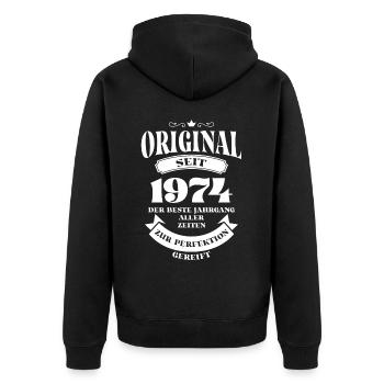 Vintage Original Design Geburtstag Jahrgang 1974 - Unisex Premium Bio Zip Hoodie - Schwarz - Hinten - Nico (187cm)