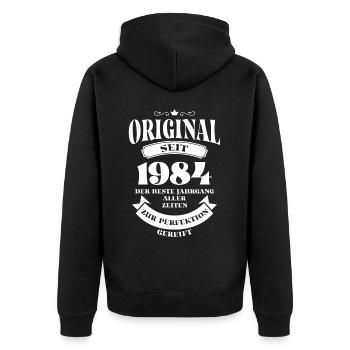 Vintage Original Design Geburtstag Jahrgang 1984 - Unisex Premium Bio Zip Hoodie - Schwarz - Hinten - Nico (187cm)