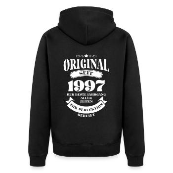 Vintage Original Design Geburtstag Jahrgang 1997 - Unisex Premium Bio Zip Hoodie - Schwarz - Hinten - Nico (187cm)