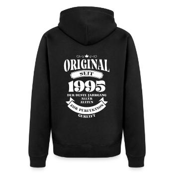 Vintage Original Design Geburtstag Jahrgang 1995 - Unisex Premium Bio Zip Hoodie - Schwarz - Hinten - Nico (187cm)