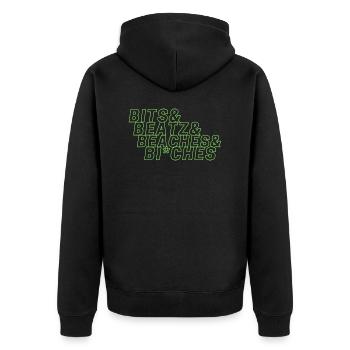 Bits Beats Beaches and Bi*ches - Unisex Premium Organic Zip Hoodie - black - Back - Nico (187cm)