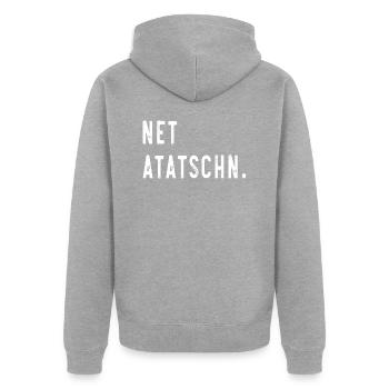 Erzgebirge anfassen atatschn - Unisex Premium Bio Zip Hoodie - Grau meliert - Hinten - Nico (187cm)