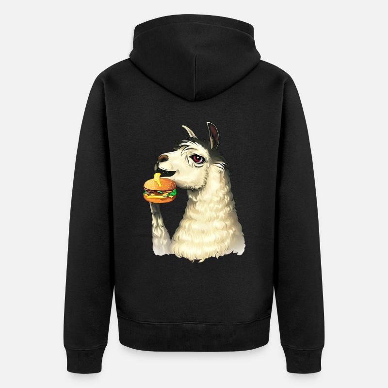Lama mangeur de cheeseburger - Veste à capuche bio Premium Unisexe - noir