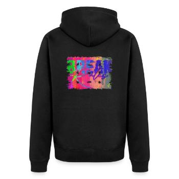 Vertraue niemandem, inspirierende Liebe, Motivation, Schwingungen - Unisex Premium Bio Zip Hoodie - Schwarz - Hinten - Nico (187cm)