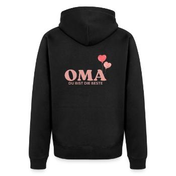 Oma du bist die Beste - Unisex Premium Bio Zip Hoodie - Schwarz - Hinten - Nico (187cm)