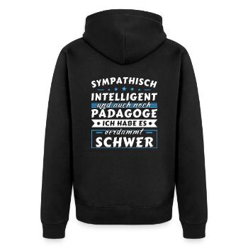 Sympathisch und intelligent - Pädagoge Edition - Unisex Premium Bio Zip Hoodie - Schwarz - Hinten - Nico (187cm)