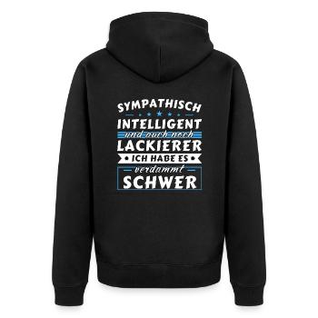 Sympathisch und intelligent - Lackierer Edition - Unisex Premium Bio Zip Hoodie - Schwarz - Hinten - Nico (187cm)