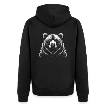 Realistisches Braunbären-Illustrationsdesign - Unisex Premium Bio Zip Hoodie - Schwarz - Hinten - Nico (187cm)