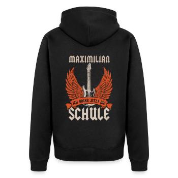 Maximilian Ich Rocke Jetzt Die Einschulung - Unisex Premium Bio Zip Hoodie - Schwarz - Hinten - Nico (187cm)