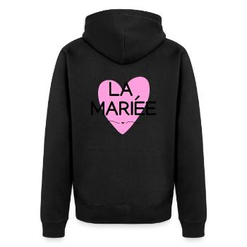 Brautherz Pink - Passendes T-Shirt - Unisex Premium Bio Zip Hoodie - Schwarz - Hinten - Nico (187cm)