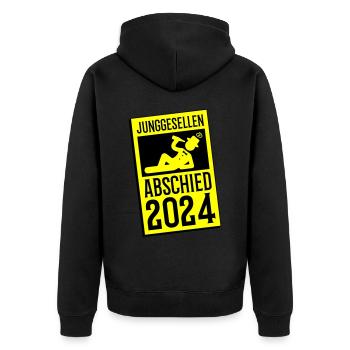 Junggesellenabschied 2024 - Unisex Premium Bio Zip Hoodie - Schwarz - Hinten - Nico (187cm)