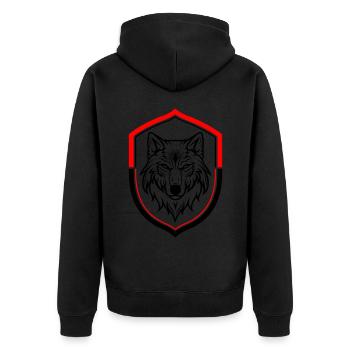 Wolf Symbol Kopf Schild - Unisex Premium Bio Zip Hoodie - Schwarz - Hinten - Nico (187cm)