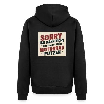 Sorry ich kann nicht, ich muss mein Motorrad putze - Unisex Premium Bio Zip Hoodie - Schwarz - Hinten - Nico (187cm)