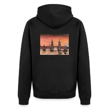 Oberbaum Bridge - Unisex Premium Organic Zip Hoodie - black - Back - Nico (187cm)