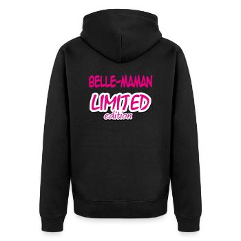 BELLE MAMAN LIMITIERTE AUFLAGE - Unisex Premium Bio Zip Hoodie - Schwarz - Hinten - Nico (187cm)