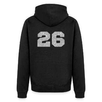 Number 26 Silver Glitter - 26th Anniversary - Unisex Premium Organic Zip Hoodie - black - Back - Nico (187cm)