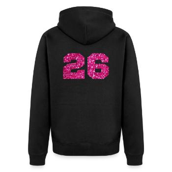 Number 26 Pink Glitter - 26th Birthday - Unisex Premium Organic Zip Hoodie - black - Back - Nico (187cm)