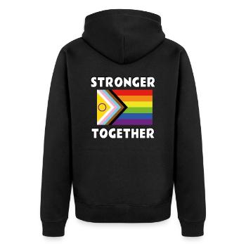 Gemeinsam stärker inklusive Queer Pride-Flagge - Unisex Premium Bio Zip Hoodie - Schwarz - Hinten - Nico (187cm)