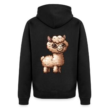 Alpaka Lama für Alpakaliebhaber - Unisex Premium Bio Zip Hoodie - Schwarz - Hinten - Nico (187cm)