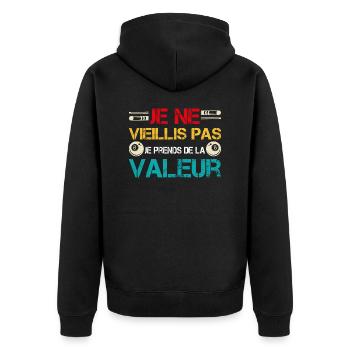 I'm not getting old, I'm increasing in value - Unisex Premium Organic Zip Hoodie - black - Back - Nico (187cm)