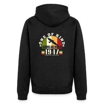 Legend Born 1947 anniversaire 77 ans - Veste à capuche bio Premium Unisexe - noir - Dos - Nico (187cm)